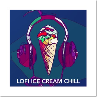 Lofi Ice Cream Chill logo (blue background) Posters and Art